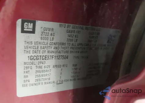 2015 Chevrolet Colorado Z71 z USA, uszkodzony, nr VIN 1GCGTCE37F1127504